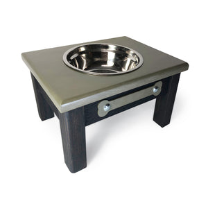 Raised Dog Bowl Stand - 1 Bowl 7” High - Green Top | Black Bottom