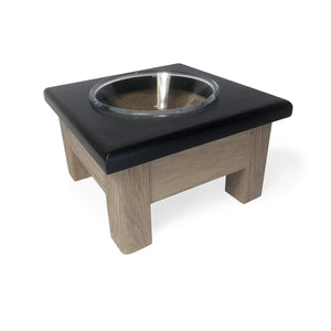 Raised Dog or Cat Bowl Stand - 1 Bowl 5” High - Black Top | White Oak Bottom