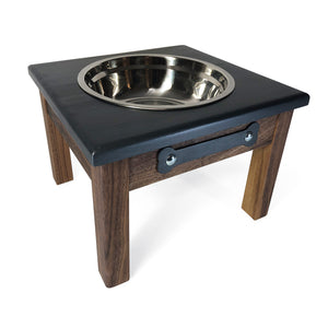 Raised Dog Bowl Stand - 1 Bowl 9” High - Grey Top |  Black Walnut Bottom