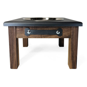 Raised Dog Bowl Stand - 1 Bowl 9” High - Grey Top |  Black Walnut Bottom