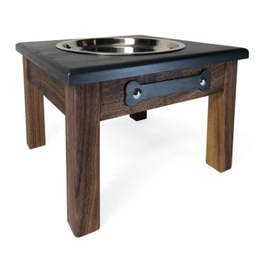Raised Dog Bowl Stand - 1 Bowl 9” High - Grey Top |  Black Walnut Bottom
