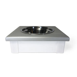 Raised Dog or Cat Bowl Stand - 1 Bowl 3"High - Silver Top | White Bottom
