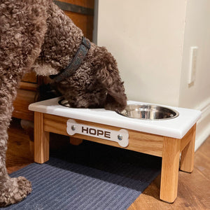 Raised Dog Bowl Stand - 2 Bowl 7" High - Red Top | White Oak Bottom