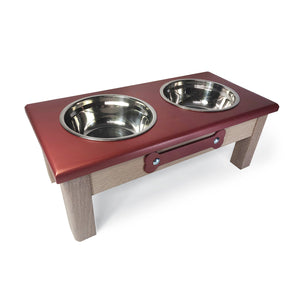 Raised Dog Bowl Stand - 2 Bowl 7" High - Red Top | White Oak Bottom