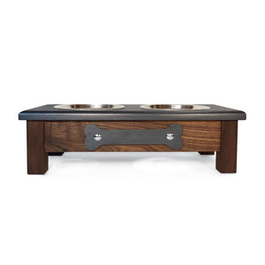 Raised Dog Bowl Stand - 2 Bowl 5” High - Grey Top | Black Walnut Bottom