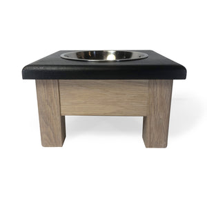 Raised Dog or Cat Bowl Stand - 1 Bowl 5” High - Black Top | White Oak Bottom