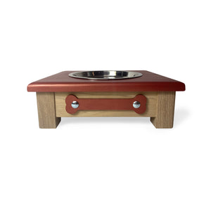Raised Dog or Cat Bowl Stand - 1 Bowl 4" High - Red Top | White Oak Bottom
