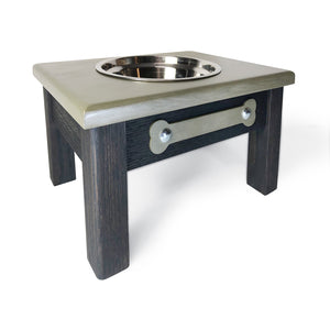 Raised Dog Bowl Stand - 1 Bowl 7” High - Green Top | Black Bottom