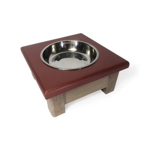 Raised Dog or Cat Bowl Stand - 1 Bowl 4" High - Red Top | White Oak Bottom