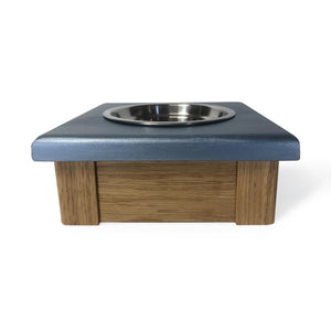 Raised Dog or Cat Bowl Stand - 1 Bowl 3” High - Blue Top | White Oak Bottom