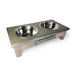 Raised Dog Bowl Stand - 2 Bowl 5” High - Green Top | White Oak Bottom