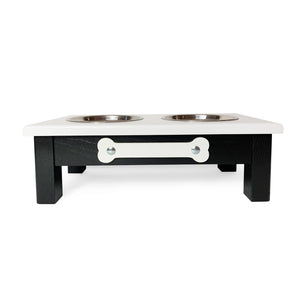 Raised Dog Bowl Stand - 2 Bowl 6” High - White Top | Black Bottom