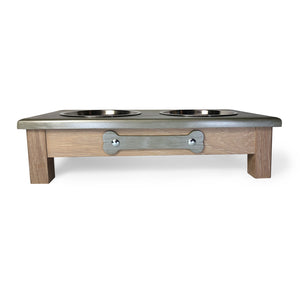 Raised Dog Bowl Stand - 2 Bowl 5” High - Green Top | White Oak Bottom