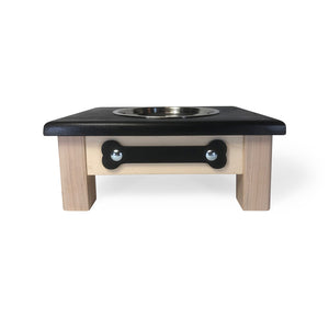 Raised Dog or Cat Bowl Stand - 1 Bowl 5” High - Black Top | Maple Bottom