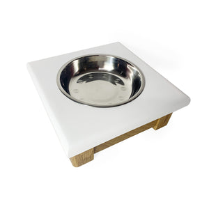Raised Dog or Cat Bowl Stand - 1 Bowl 3" High - White Top | White Oak Bottom