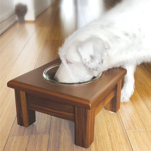 Raised Dog or Cat Bowl Stand - 1 Bowl 5” High - Black Top | White Oak Bottom