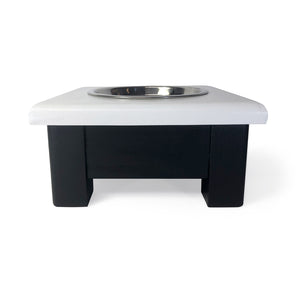 Raised Dog or Cat Bowl Stand - 1 Bowl 4" High - White Top | Black Bottom