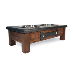 Raised Dog Bowl Stand - 2 Bowl 5” High - Grey Top | Black Walnut Bottom