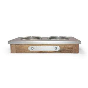 Raised Dog or Cat Bowl Stand - 2 Bowl 3"High - Silver Top | White Oak Bottom