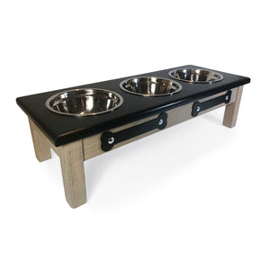 Raised Dog Bowl Stand - 3 Bowl 7" High - Black Top | Grey RO Bottom