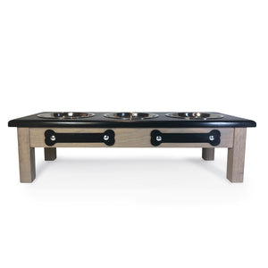 Raised Dog Bowl Stand - 3 Bowl 7" High - Black Top | Grey RO Bottom