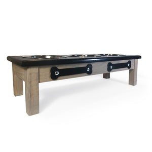 Raised Dog Bowl Stand - 3 Bowl 7" High - Black Top | Grey RO Bottom