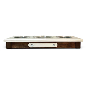 Raised Dog or Cat Bowl Stand - 3 Bowl 3” High - Ivory Top | Black Walnut Bottom
