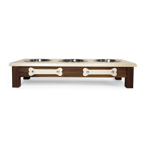 Raised Dog Bowl Stand - 
3 Bowl 5” High - Ivory Top | Black Walnut Bottom