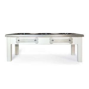 Raised Dog Bowl Stand - 3 Bowl 9” High - Silver Top | White Bottom