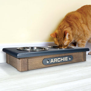 Raised Dog or Cat Bowl Stand - 2 Bowl 3"High - Silver Top | White Oak Bottom